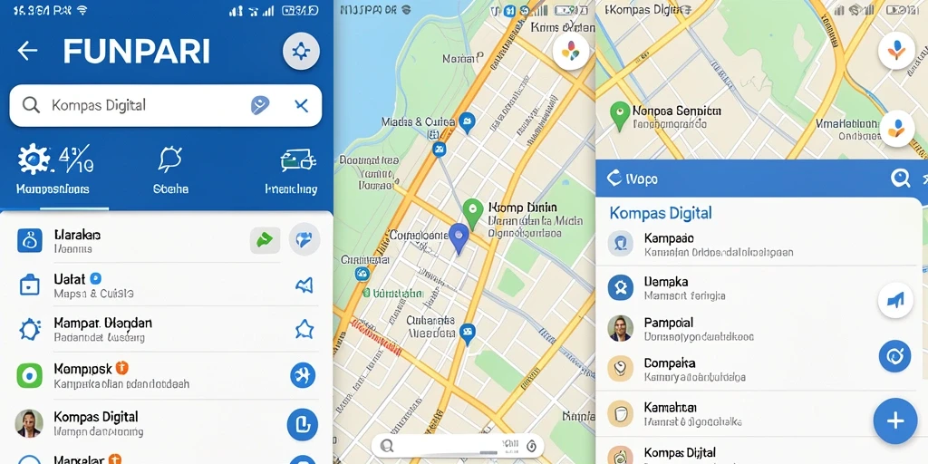 Tampilan antarmuka kompas digital FUNPARI yang intuitif dan informatif.