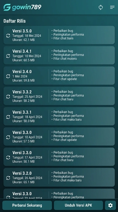 Riwayat versi aplikasi gowin789 untuk pengguna Android